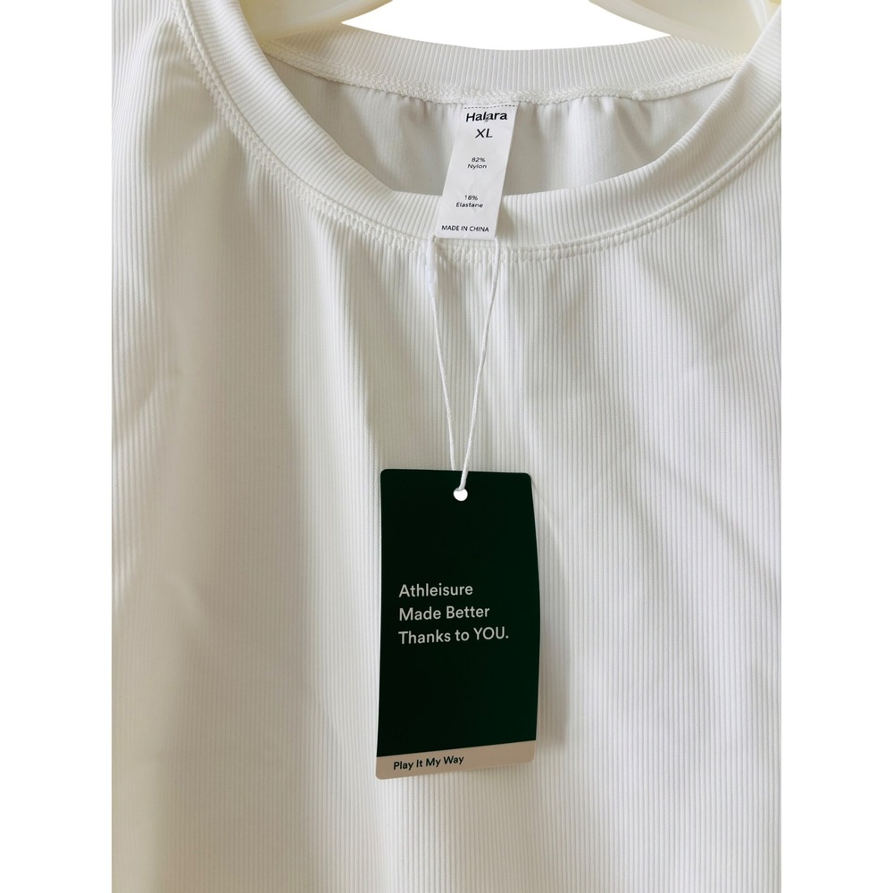 Halara White Ribbed Muscle Tank Top Women Size XL Sleeveless Athleisure Workout - Picture 2 of 2